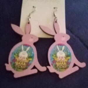 New! Pink Bunny Easter Earrings